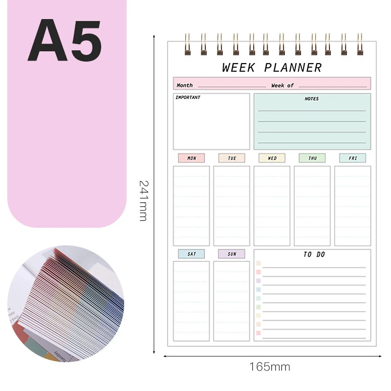 A5 Coil Weekly Planner Notebook Journal Agenda 2024 Diary Organizer Schedule School Stationery Office Supplies Gifts To Do List