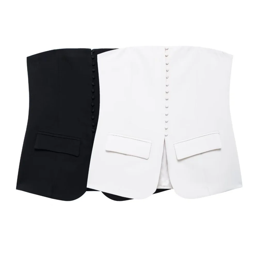 Women's tailored strapless top with niche buckle design for autumn and winter new sleeveless open top shirt for women