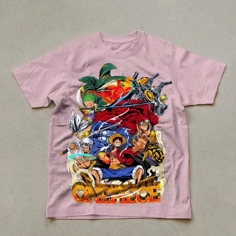 반다이 2026 신작 원피스 D.Luffy Roronoa Zoro 프린트 패션 봄 남성용 반팔 부모-자식 루즈 편안한 티셔츠