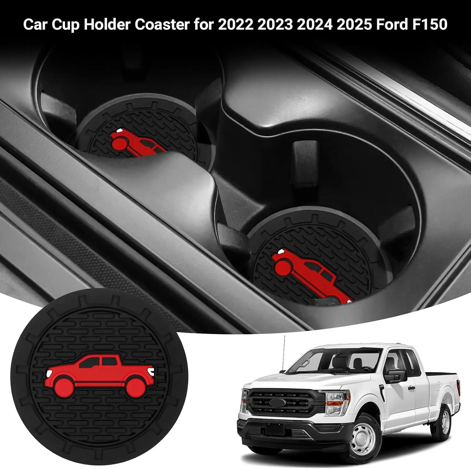 

2 Packs (Black&Red) Car Cup Holder Coaster for 2021-2025 Ford Bronco Sport Silicone Non-Slip Cup Holder Coasters Interior Access