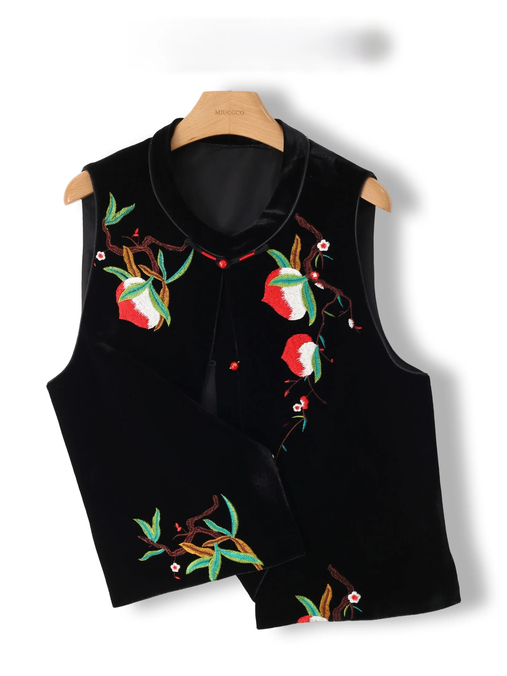 

New Chinese Style Velvet Embroidered Stand Collar Button up Jacket Women's Fashionable Traditional Tank Top Floral Design