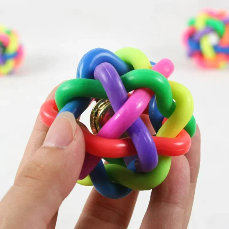 Dia. 5cm Colorful Rainbow Pet Bell Ball Dog Toy Cat Toys Pet Dog Ball Bell Chew Toys Play Teeth Training Pet Products