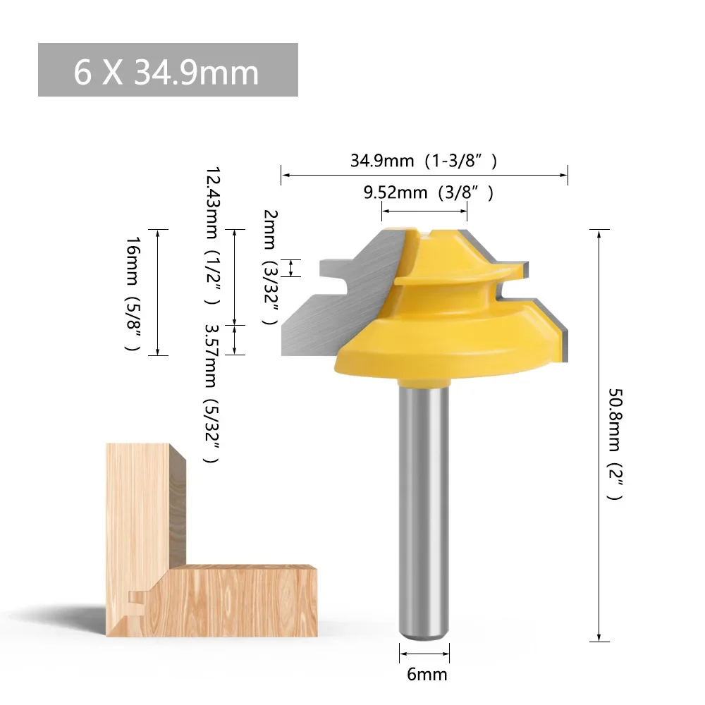 1PC 45 Degree Lock Miter Router Bit Mortise Tenon Knives Woodworking Milling Cutter Tool Straight Line Drilling Milling for Wood