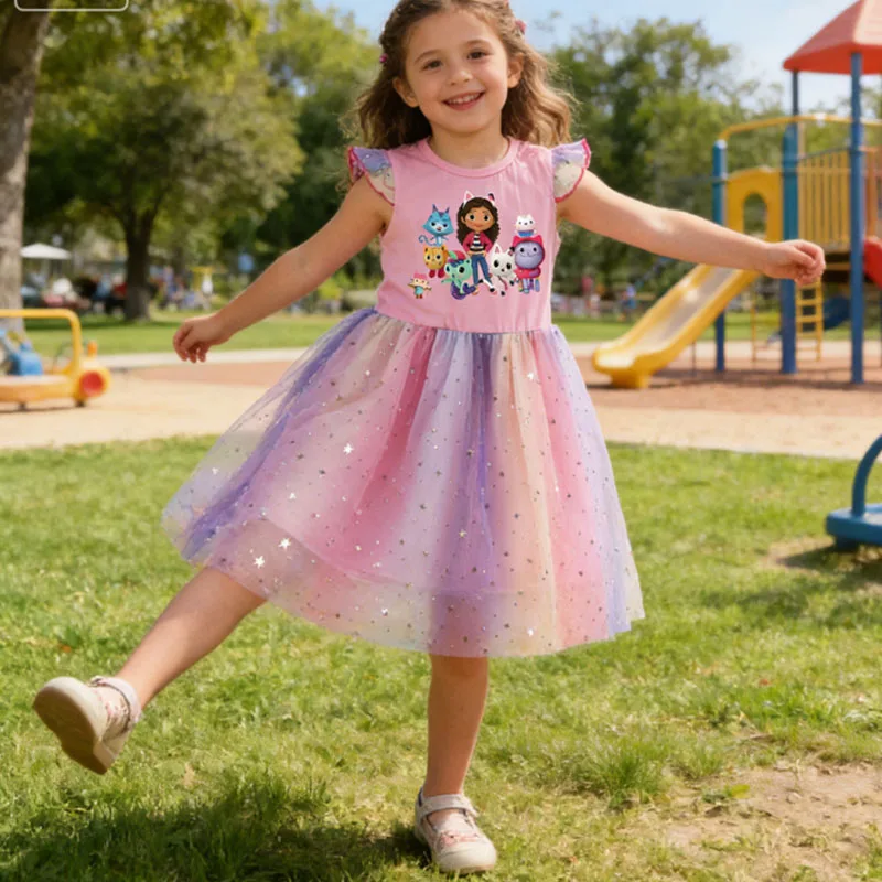 

Пасхальное платье для маленьких девочек, детское платье принцессы с сетчатыми звездами и блестками, детская юбка с рукавами-крылышками для девочек, подарок на день рождения