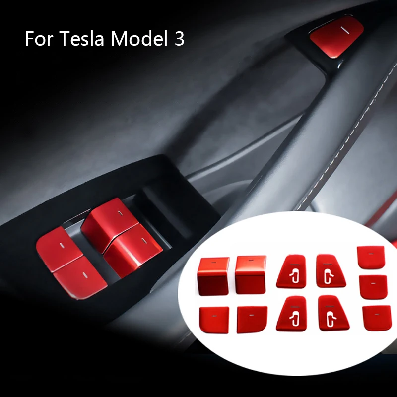 11 Piece Set ABS Plastic Car Window Lift Switch Button Door Open Sticker Trim for Tesla Model 3 2017-2020 Interior Accessories