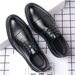 Designer Brand Black Leather Shoes for Men Wed Dress Shoe Lace Up Casual Business Oxfords Point Toe Office Formal Shoes for Male