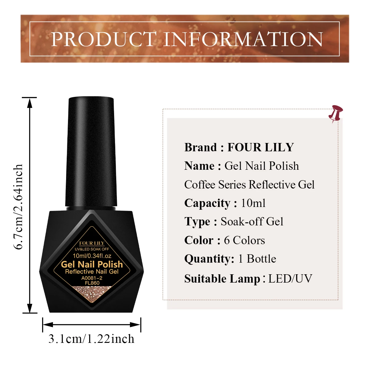10 ml FOUR LILY Coffee Series Reflektierender Gel-Nagellack, semi-permanent, Soak Off UV-Gel, LED-Nagellack, Maniküre-Design