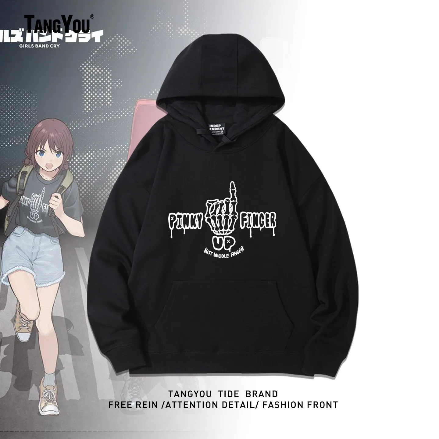 

Retro Cartoon Print Fce Lined Hoodie Gbc Crng Girl Band Japanese Anime Sle ex Warm Cotton Sweatirt for Winter