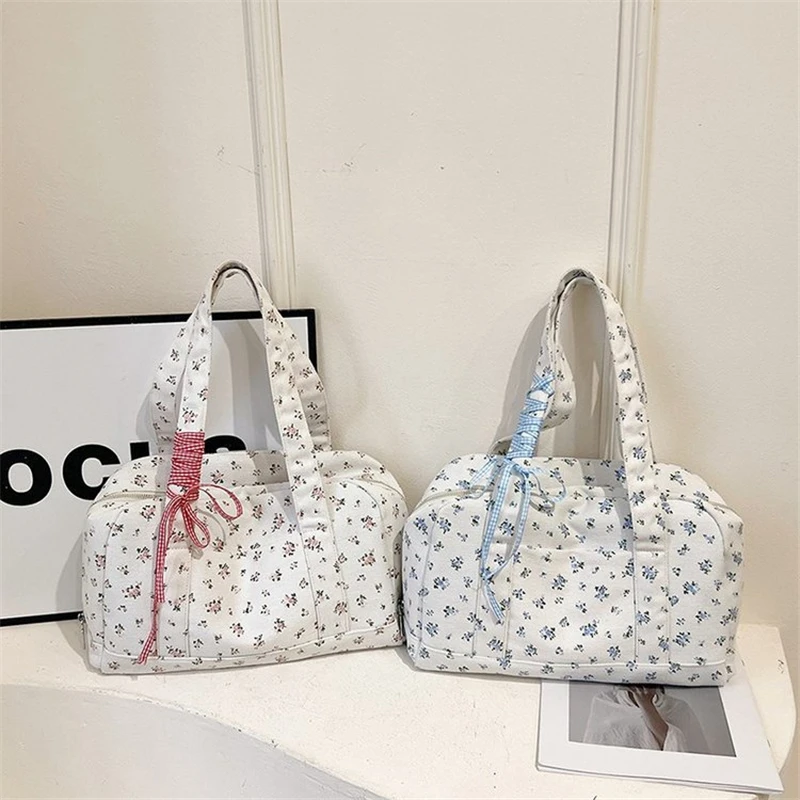 سعة كبيرة حقيبة قماش قنب لمسافات قصيرة حقيبة تسوق سفر خمر الورد المتخصصة الفتاة الأزهار حقيبة يد طالب فئة ركاب حقيبة #1