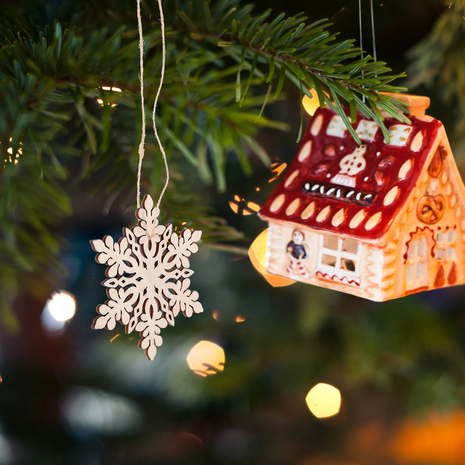 

10pcs Wooden Crafts Hexagonal Natural Wood 80Mm Diameter Smooth Christmas Snowflakes Hanging Ornament For Craft Art Scrapbooking