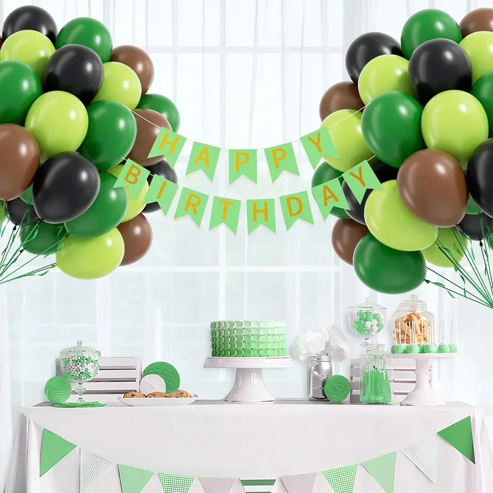 62 pièces 10 pouces vert marron ballons ensemble-marron, noir et vert citron foncé pour la décoration de fête d'anniversaire sur le thème du jeu de la Jungle