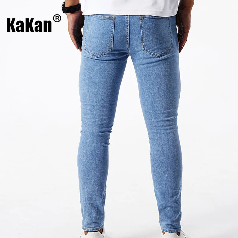 Kakan-y2k New Men's Perforated Small Leg Jeans, Motoryclist Boots Elastic Slim Fit Long Jeans , Jeans Man Brand