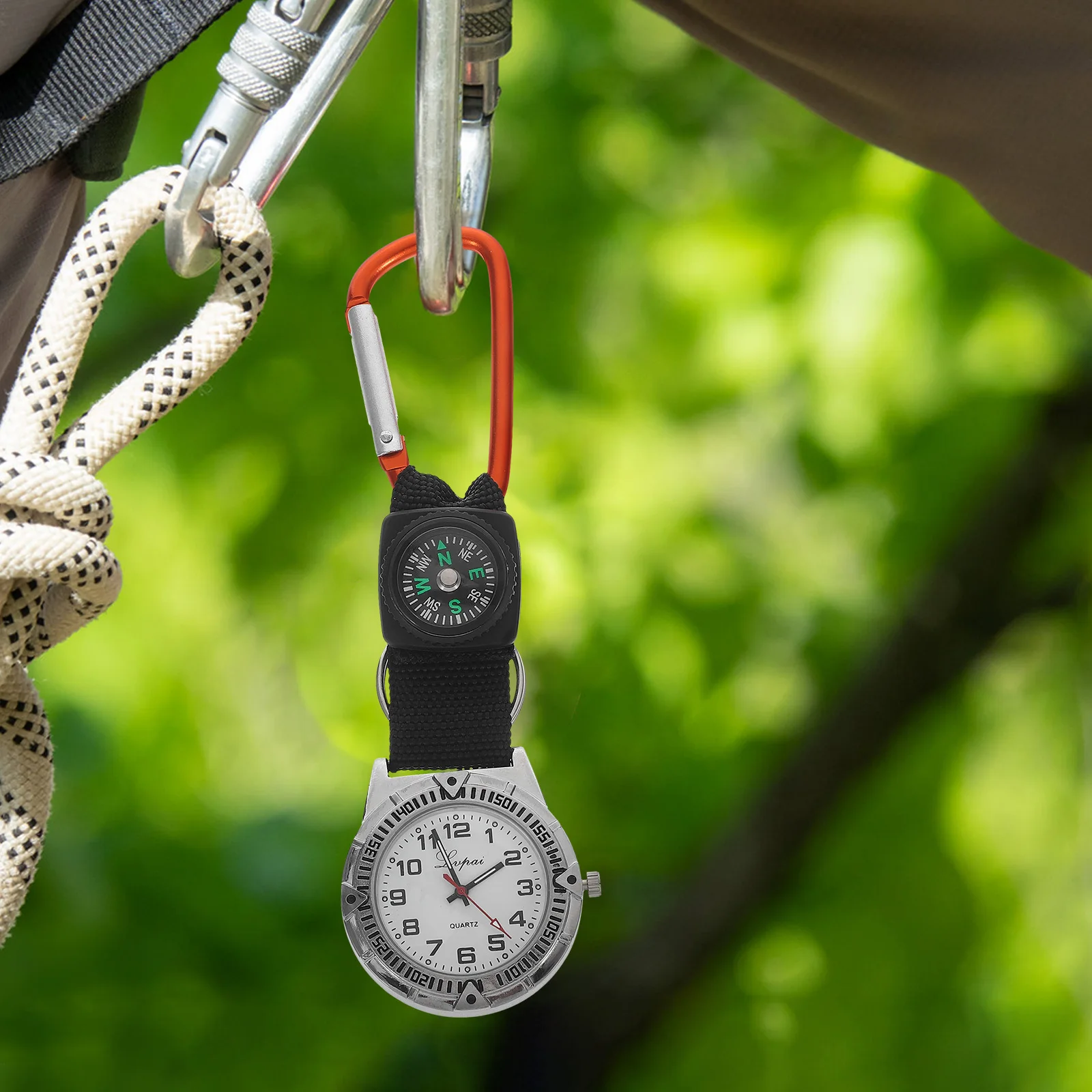 ساعة ممرضة تسلق الجبال بمؤشر متوهج وحلقة تسلق وبوصلة ومشبك على الجيب للعاملين الطبيين في الرياضات الخارجية باللون الأصفر #1