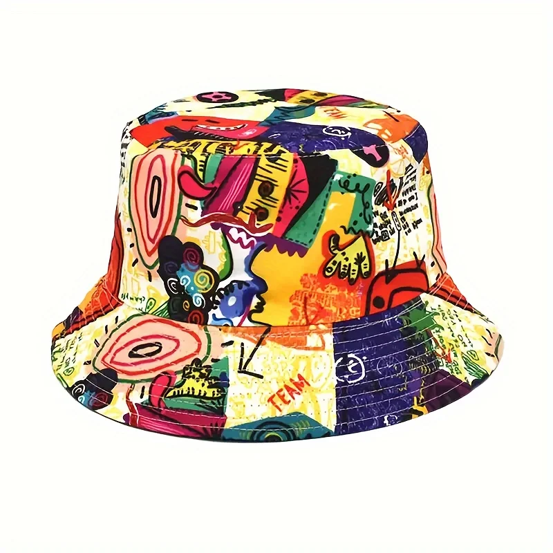 Trendy Abstract Cartoon Graffiti Bucket Hat Casual Fisherman Style Unisex Hip Hop Print Suitable for Both Men And Women