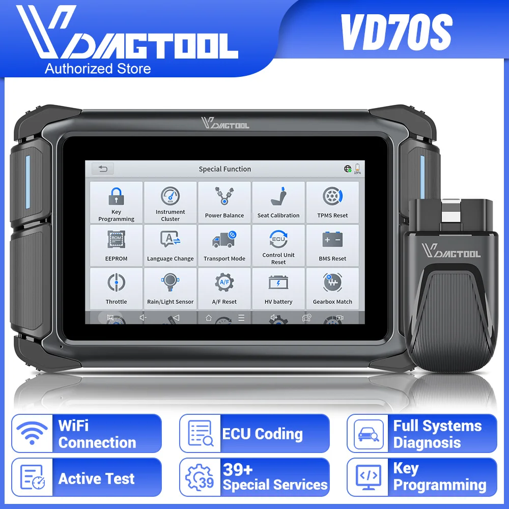 VDIAGTOOL VD70S Automotive Diagnostic Tools Wireless Bluetooth Scanner ECU Coding Bi-Directional Key Programmer 39+ Reset
