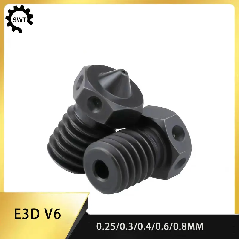 E3D V6 Black Hardened Mold Steel Nozzle High Temperature Wearproof Exclusively For Carbon Fiber 3D Printer Replacement Print Hea