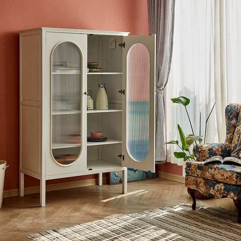 Solid wood wardrobe French retro locker Changhong glass household wardrobe small apartment multi-functional storage cabinet