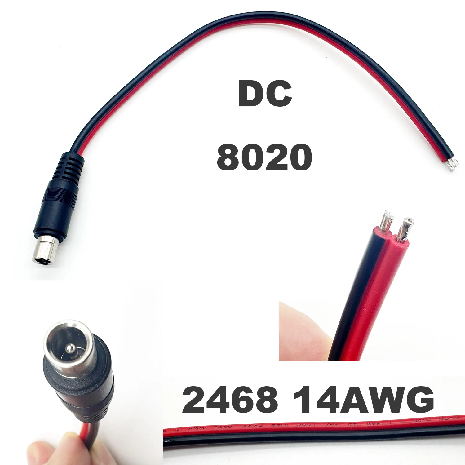 2pcs 14AWG DC 8020 Pigtail Power Cable 8.0mm x 2.0mm Male Open End Stripped Wire Solar Generator Panel RV Portable Power Station