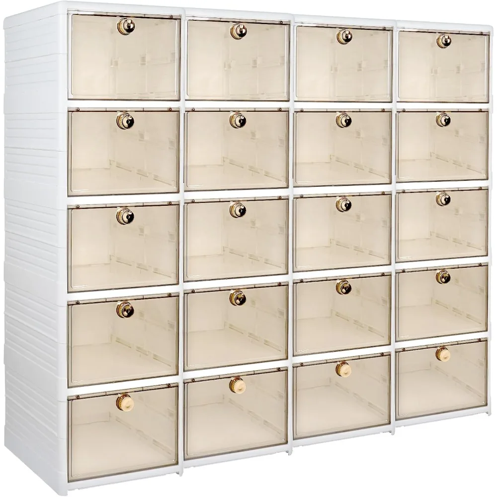 

20-Grid Foldable Shoe Rack with Clear Door, Free-Standing Organizer Storage Bin for Shoes