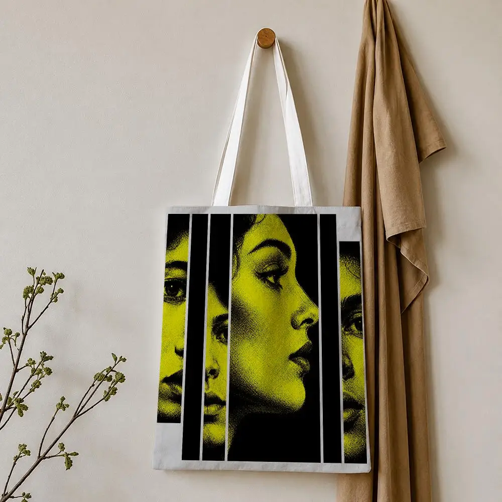 Vintage Halftone Pop Art Portrait Storage Bags Tote Bag Reusable Shoulder Shopping Foldable For School Work Travel Daily Use
