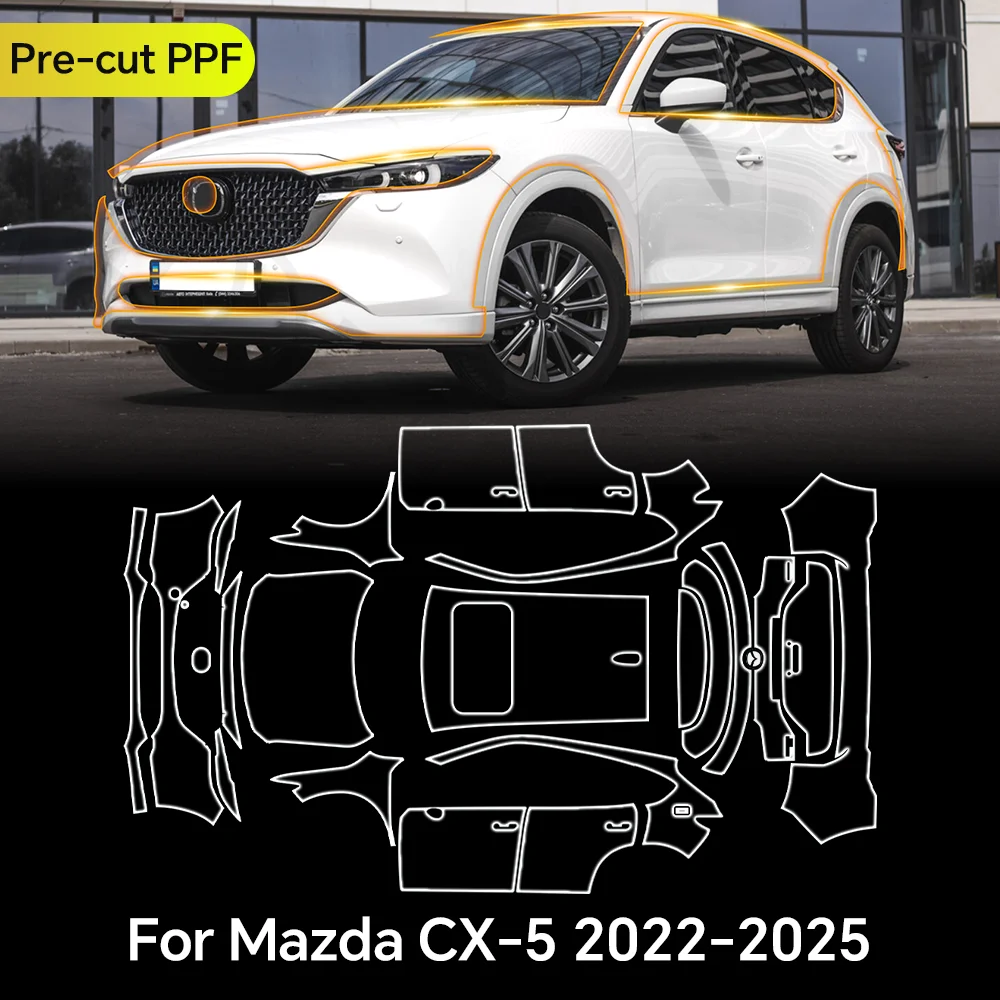 

Для Mazda CX5 CX-5 2022-2025 Защитная пленка для краски из ТПУ, прозрачный бюстгальтер, кузов автомобиля, защита от царапин, предварительно вырезанные PPF, невидимые устойчивые чехлы
