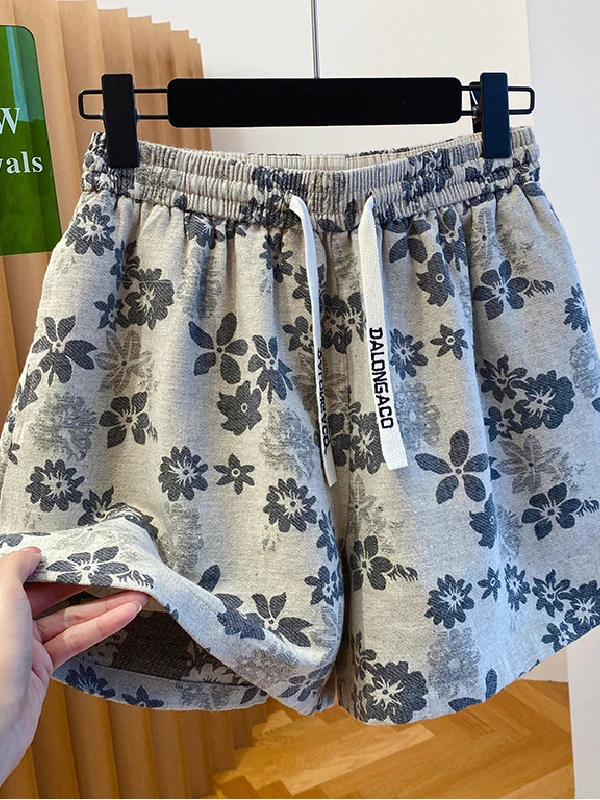 

plus Size Floral Print Shorts Women's Loose High Waist Wide Leg Pants Summer Comfortable Breathable Polyester Fiber Casual Style