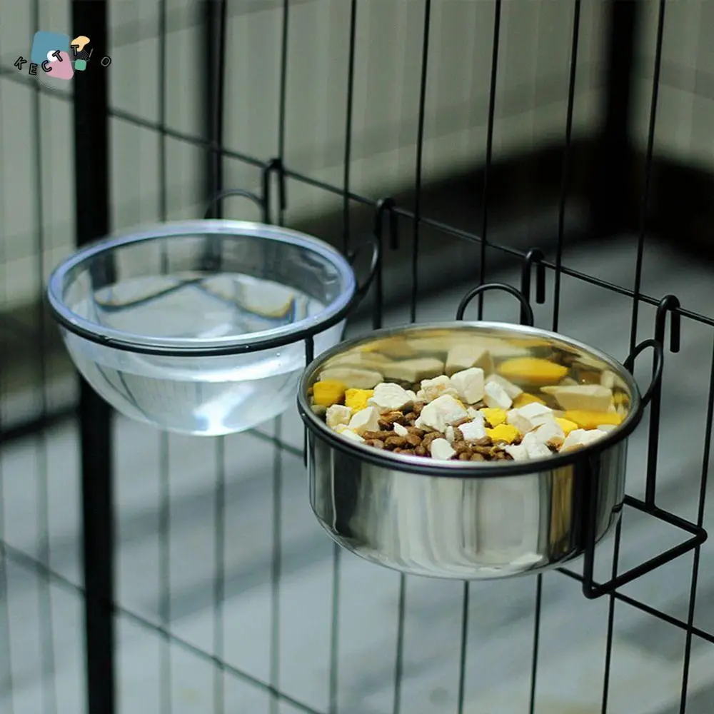

Stainless Steel Pet Food Bowl Large Capacity Anti Tipping Cage Hanging Dog Basin Fixed Detachable Dog Cats Hanging Bowl for Home
