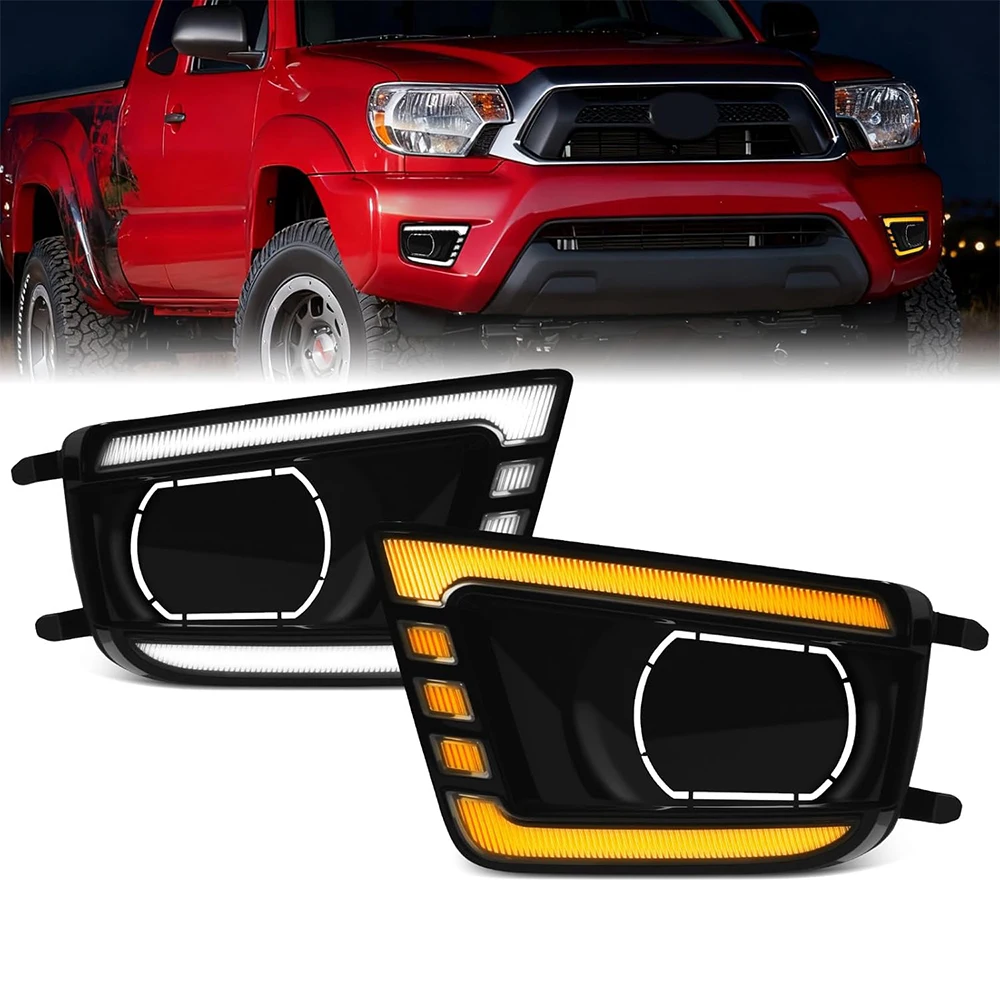 

LED Fog Lights For Toyota Tacoma 2012 2013 2014 2015 Amber Dynamic Turn Signal Lights Daytime Running Lights DRL Harness