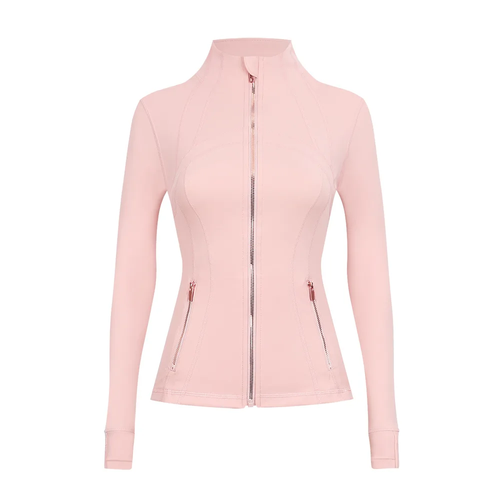 Personalized LOGO custom women's gold zip jacket tight stand-up collar quick-drying fitness running yoga suit 41-color S-3XL top
