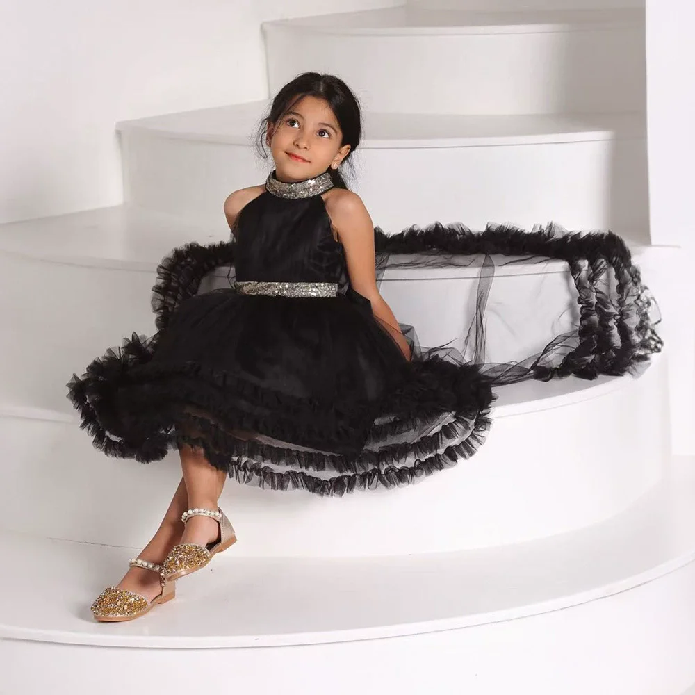 Fashion Children's Tailed Dress Sleeveless Lace Mesh Girls Dresses for Party and Wedding Summer Kids Prom Dresses 1-3Y
