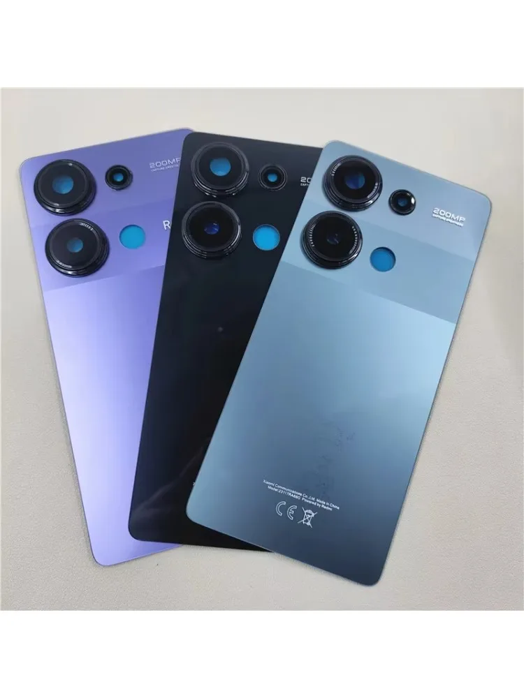 Tylna obudowa z szybką do telefonu Xiaomi Redmi Note 13 Pro 4G, model 23117RA68G, wraz z obudową baterii i tylnym paneliem, oraz zamienną obudowy obiektywu aparatu. — zdjęcie produktu 6