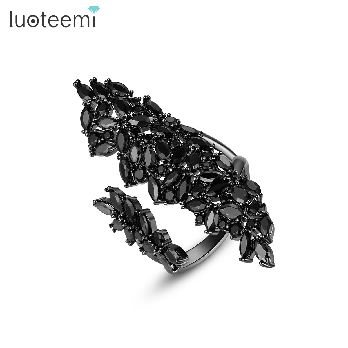 LUOTEEMI Hyperbole Irregular Resizable Ring for Women Girls Party Dating with Black or Yellow CZ Fashion Jewelry Bijoux Gift