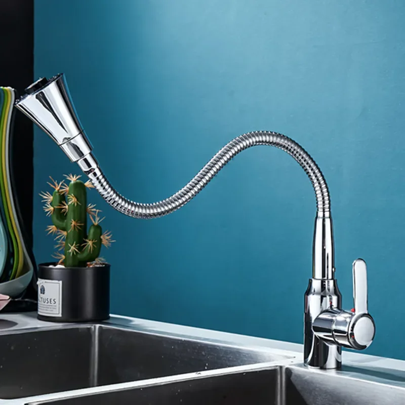 Kitchen Faucets Cold Hot Mixer Tap 360° Rotation Stainless Steel Chrome Sink Faucet Deck Mounted Spray Faucet Anti-splash