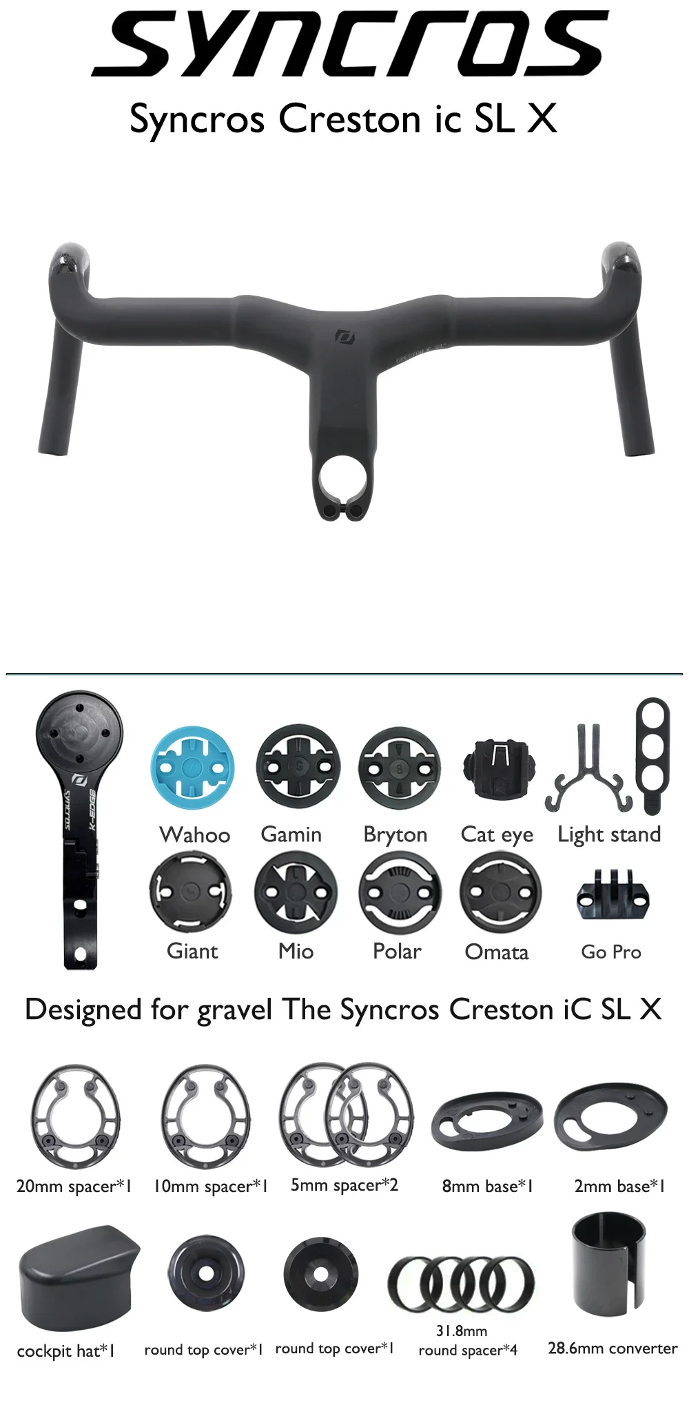 Syncros Creston iC SL X Carbon Integriertes 31,8-mm-Cockpit für Rahmen SCOTT Addict Gravel 16 ° Flare 60/115mm Reichweite/Höhe 70-120mm – Detail 1