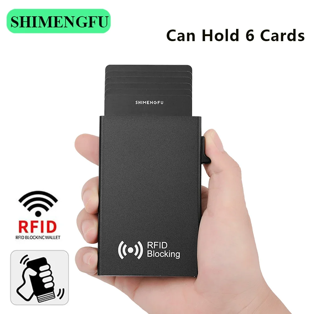 

Minimalist Slim Metal Card Holder Wallet with RFID Blocking Smart Pop-Up Feature Credit Card Protector for Men