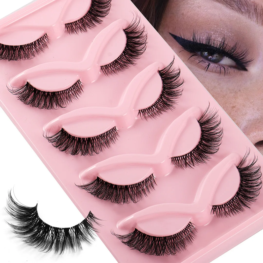 5 Pairs Slanted Flying Fox Style False Eyelashes Natural Dense Simulated Cat Eyelashes for Enhanced Eye Look