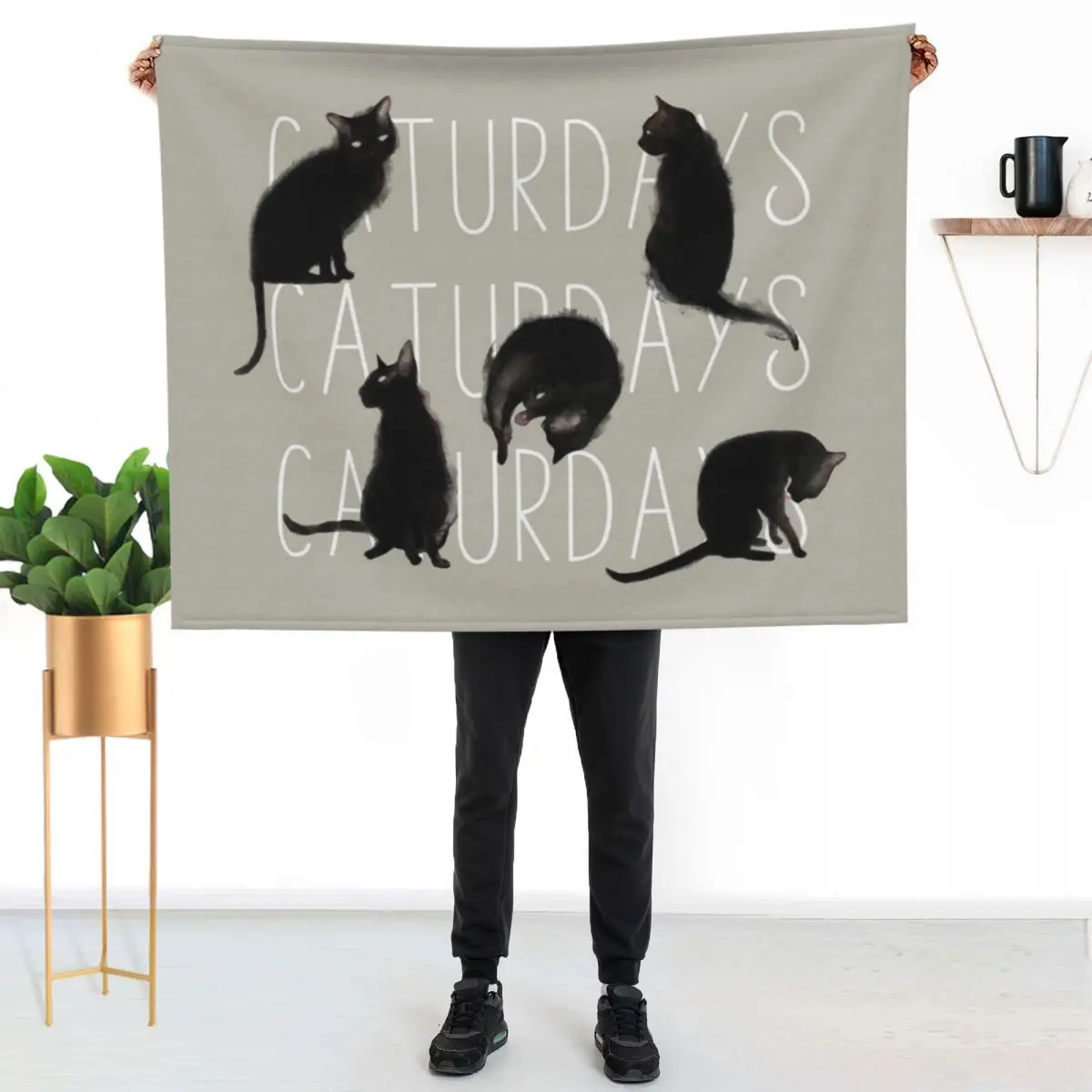 

Caturdays - Black Cat Throw Blanket Travel Size Cozy Blanket for Plane Train