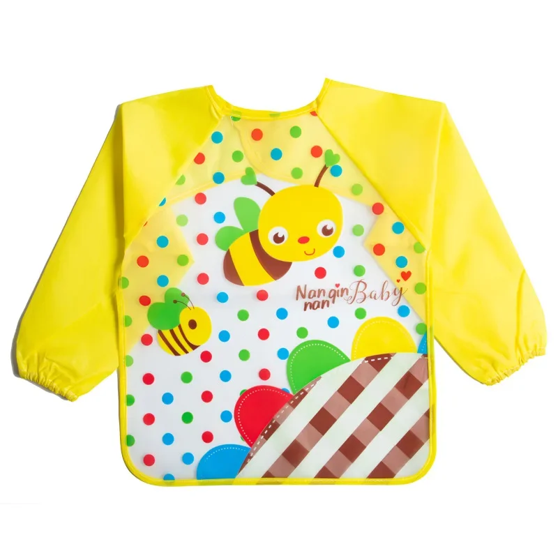 Cute Colorful Baby Bibs Cartoon Waterproof Bib Infant Eating Children Drawing Long Sleeve Pocket Apron Self Feeding Baby 0-3Y