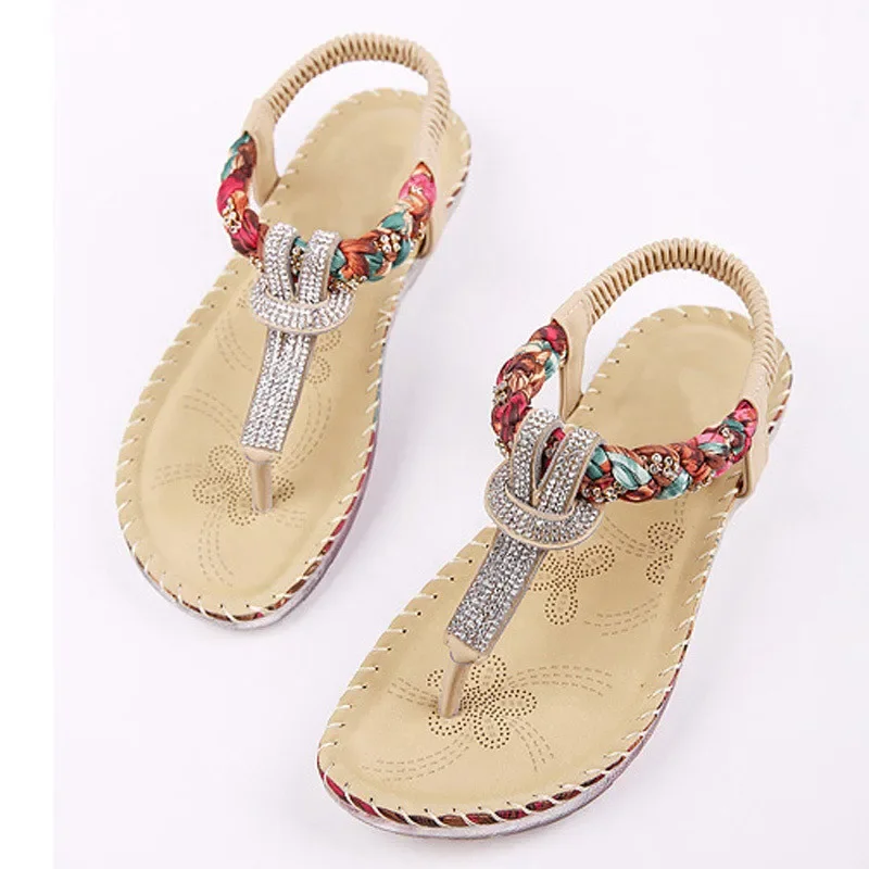 BEYARNE Large size national wind sandale femme Bohemia Crystal Female summer shoes flat shoes women sandals