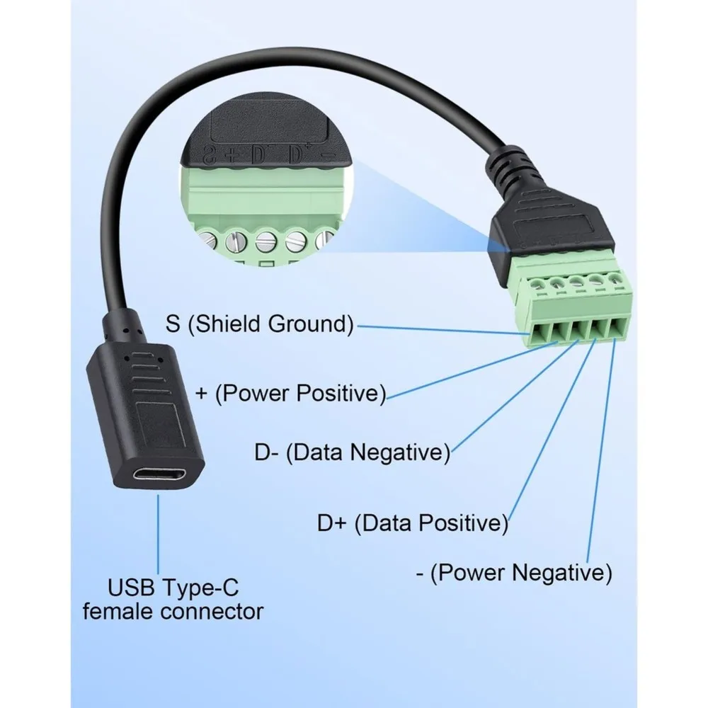 【HOT A69Z!】Screw Terminal And Solderless USB-C Female Connector Cable USB-C Cable With 5 Pins, Compact Design For Connection DIY