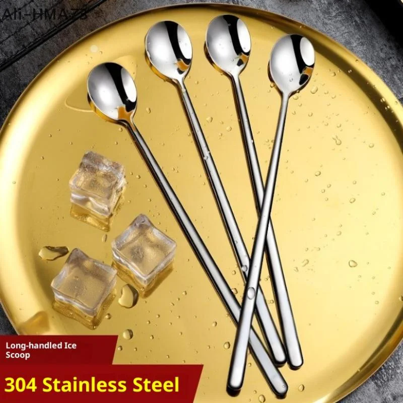(YY) 1 قطعة 2025 جديد 304 ملاعق الفولاذ المقاوم للصدأ ملاعق الآيس كريم مقبض طويل ملاعق القهوة اثارة ملاعق أواني المطبخ
