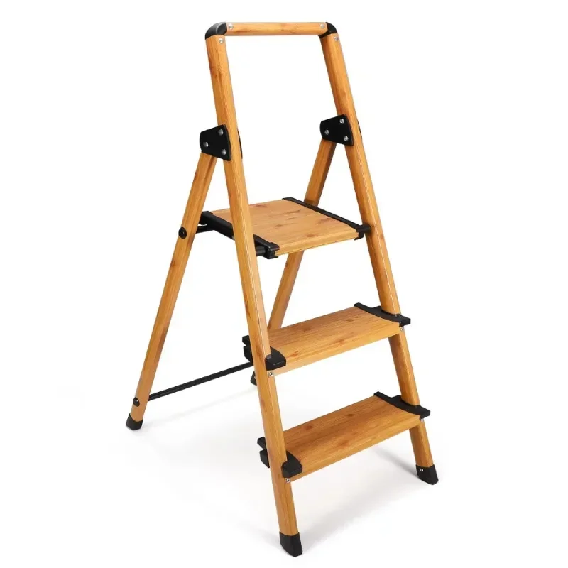 Step Ladder Folding Step Stool 3 Step Stairs Heavy Duty Woodgrain Finish Lightweight Anti-Slip Portable