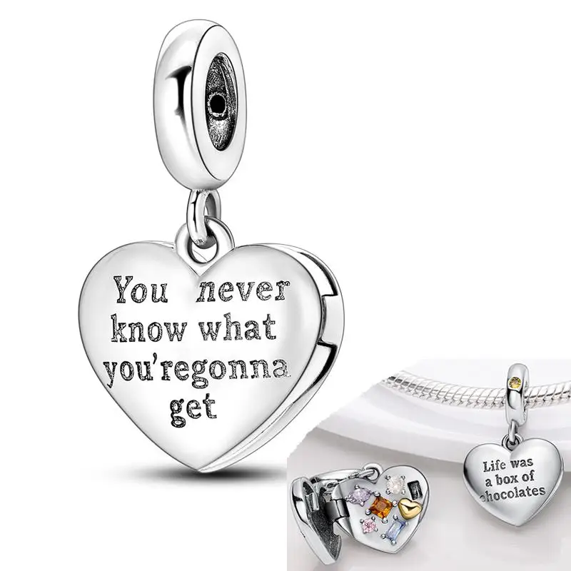 Silver Plated Colorful Love Heart Shape Charm Beads Lover Girl Boy Dangle Fit Bracelet Necklace Jewelry Marking