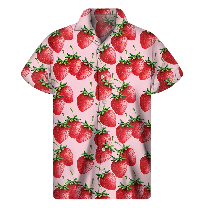 

Tropical Fruit Strawberry 3D Graphic Shirts Men Lemon Print Hawaiian Beach Shirt Women Loose Summer Button Short Sleeve Blouse