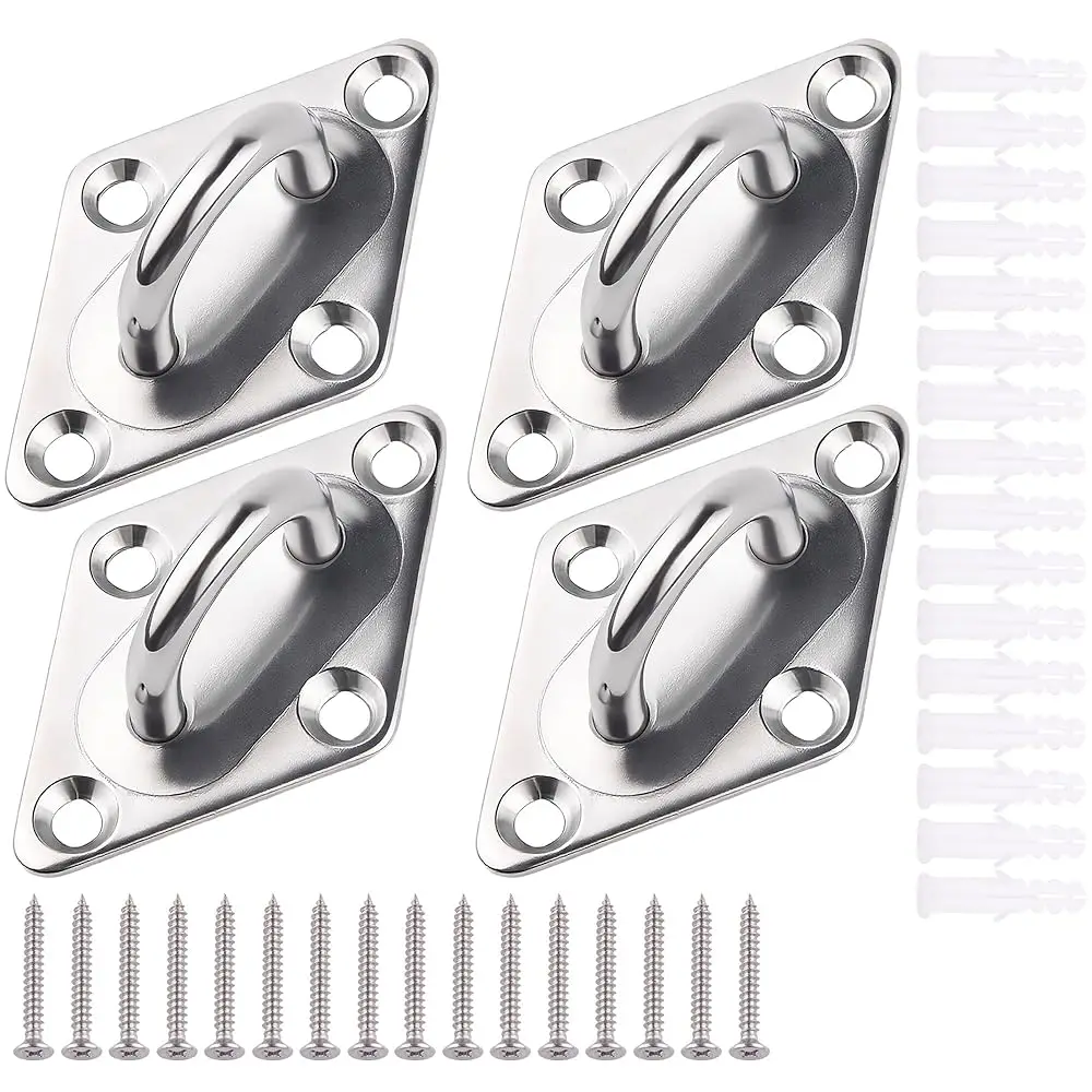 

4 шт. сверхпрочные крюки-кольца с алмазной насечкой из нержавеющей стали 304, потолочные крюки 1/4 дюйма, крюки для подвешивания гамаков, кольцевые крюки 6 мм