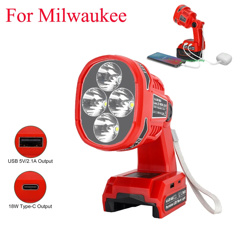 

Portable Folding Flashlight for Makita/DeWalt/Ryobi/Bosch/Milwaukee/Black&Decker/Craftsman 18V/20V Lithium Battery LED Worklight