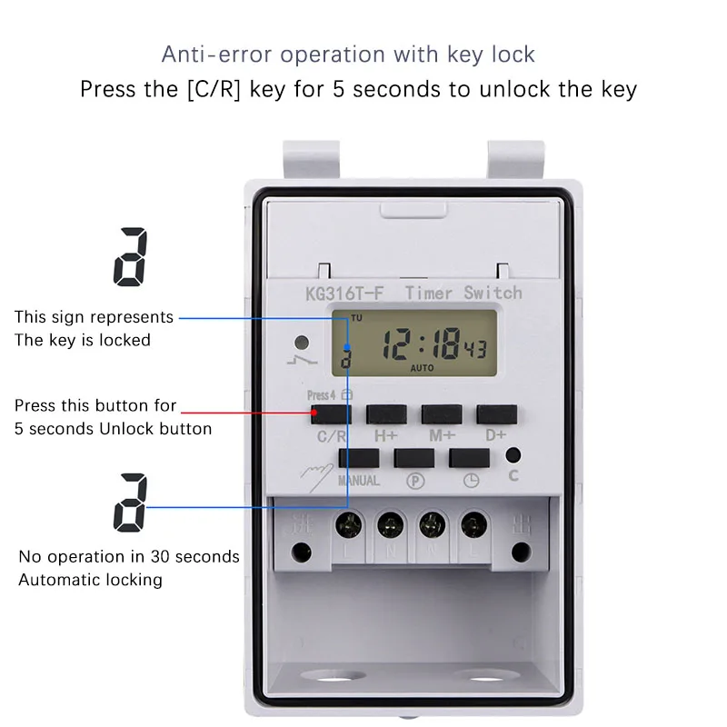 220V Intelligent Timer KG316T-F Household Time Control Switch Time Controller Automatic Switch Timing With Waterproof Box