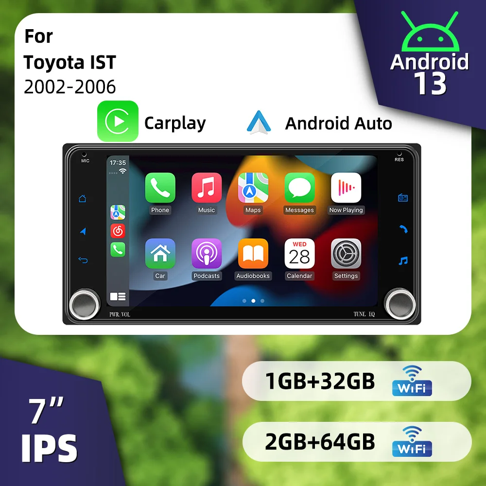 

Multimedia Head Unit Stereo Wireless Carplay & Android Auto Supported 7" Android 2 Din Car Radio for Toyota IST 2002-2006