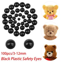 100pcs Black Safety Eyes for Bear Doll Animal Puppet Toys 3-12mm Plastic Safety Eyes Crafts Children Kids DIY Toys Making Parts