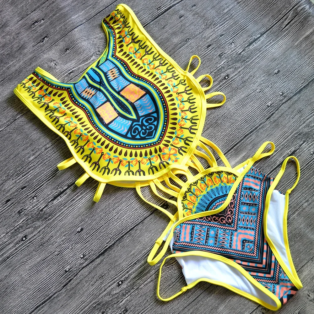 S - XXL Sexy African Print One Piece Swimsuit Women Swimwear Female High Cut Out Monokini Trikini Bather Bathing Suit Swim Lady